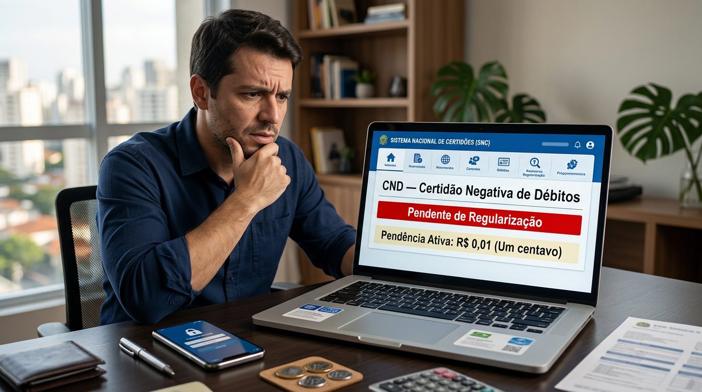 Como emitir a CND da Receita Federal travada por ‘Pendente de Regularização’ de R$ 0,01 no e-CAC