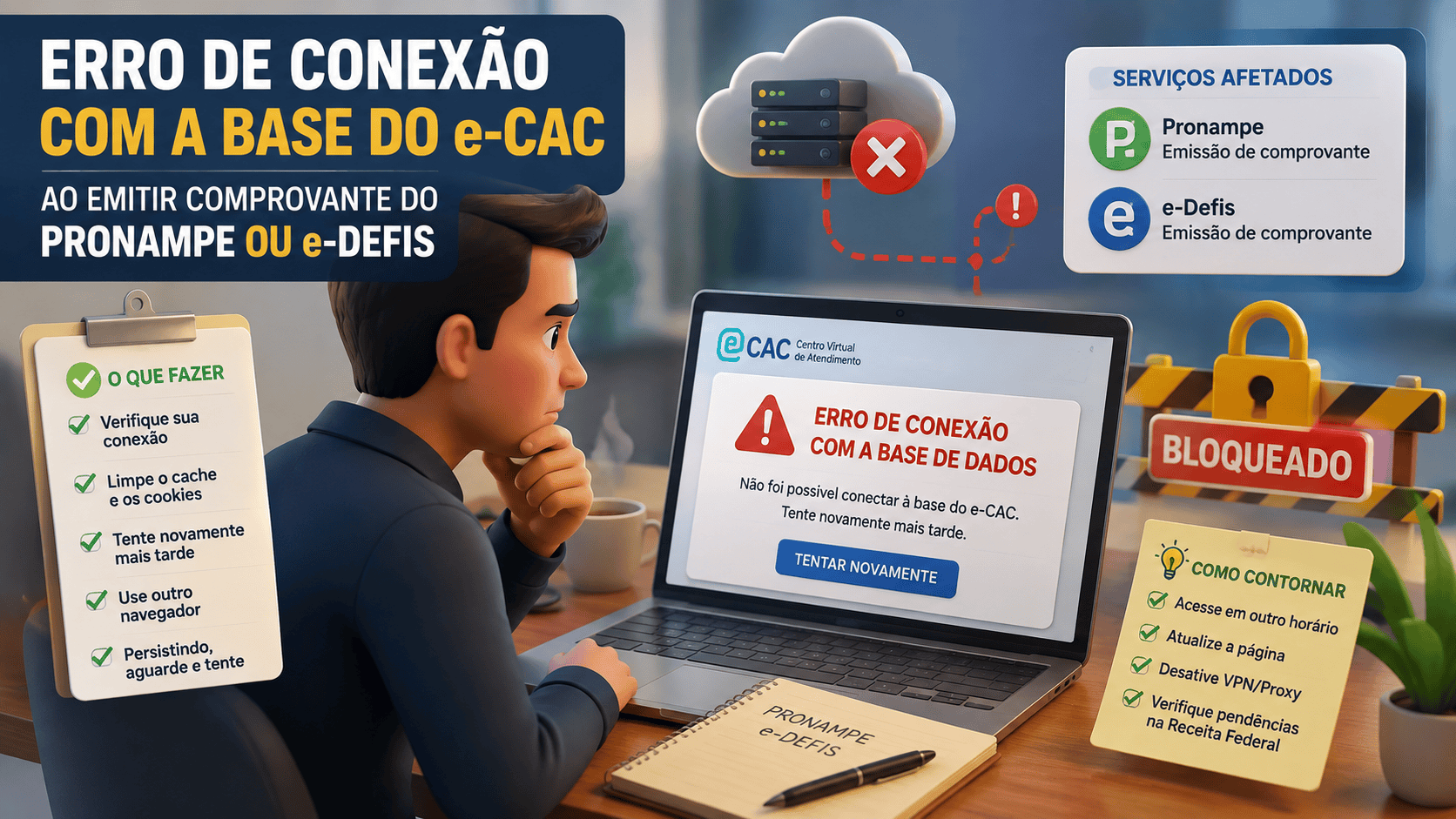 Erro de conexão com a base do e-CAC ao emitir comprovante do Pronampe ou e-Defis: Como contornar o bloqueio