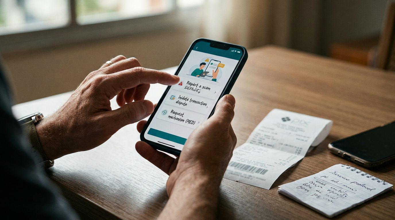 Golpe do Pix / MED (Mecanismo Especial de Devolução): Como acionar o recurso no app e prazos bancários.